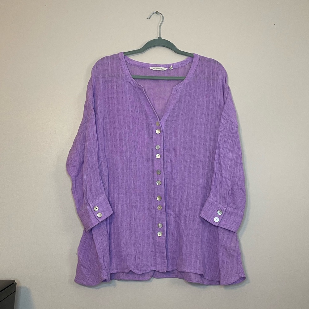 Soft Surroundings linen cotton oversized button up blouse top size S